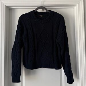 Quince Navy Organic Cotton Cable Knit Crop Sweater